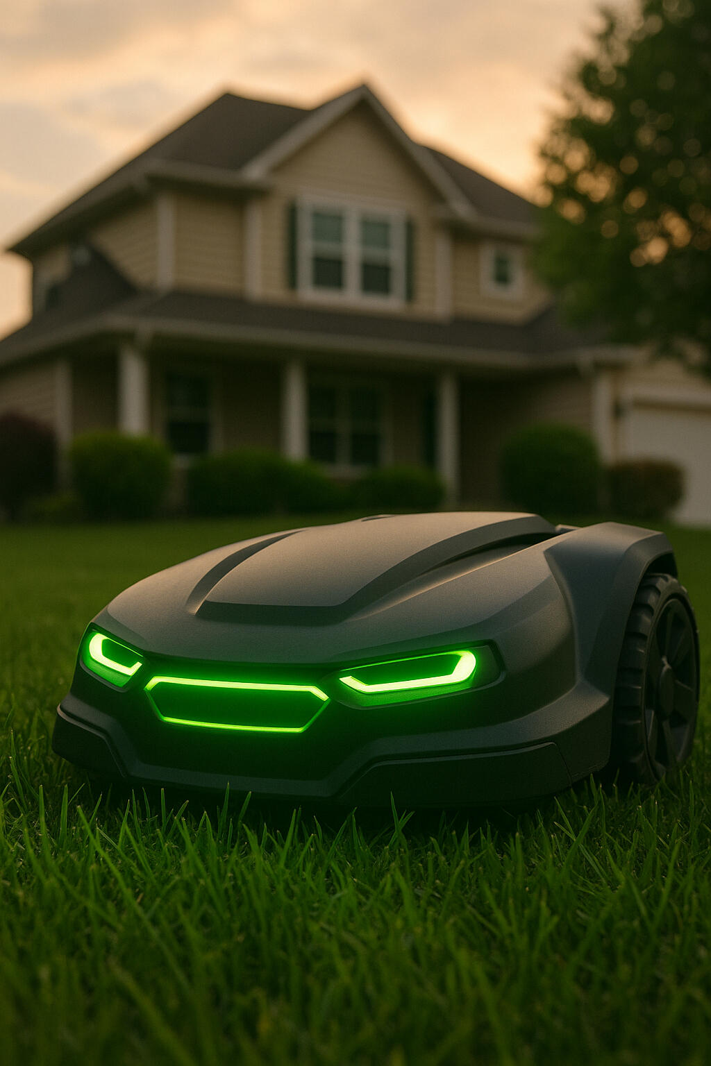 Futuristic robot mower cutting a Lino Lakes, MN lawn